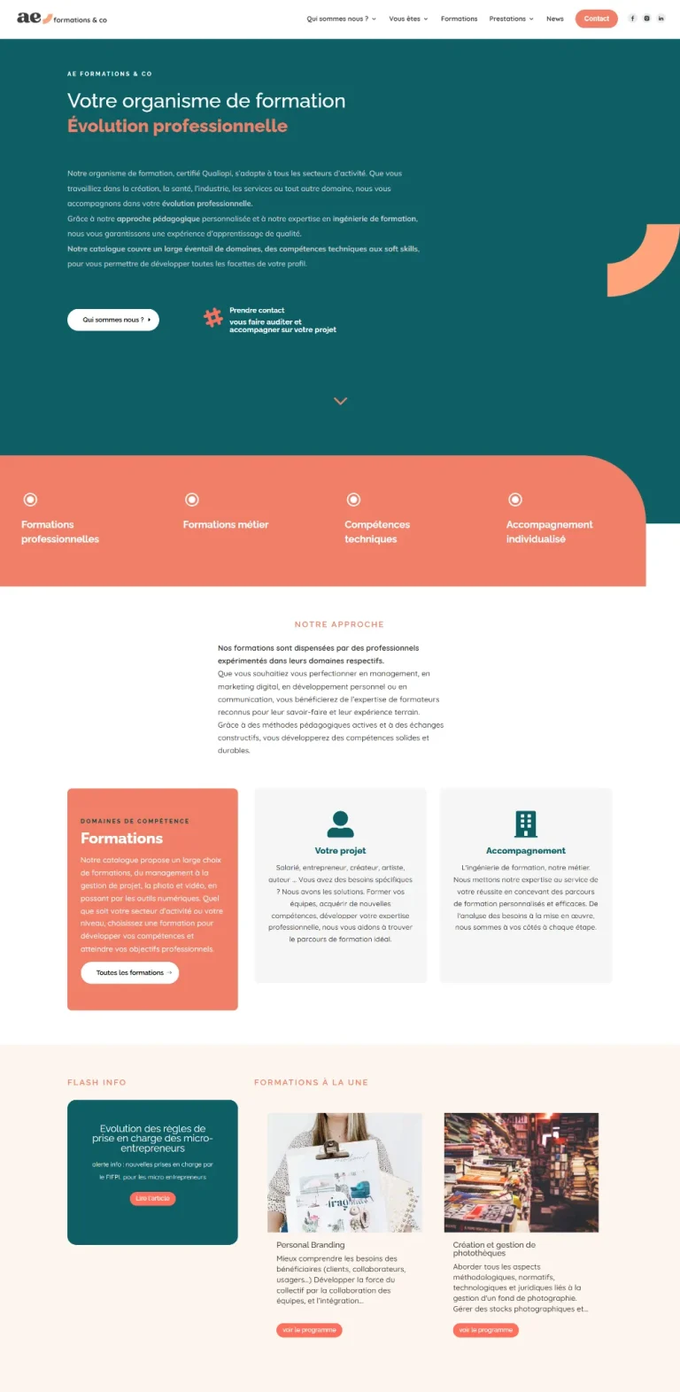 Site AE Formations réalisé par MIDI MOINS DIX