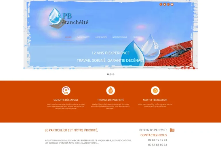 Site PB Etanchéité réalisé par MIDI MOINS DIX